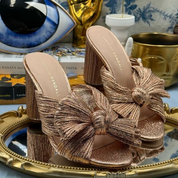 🆕 LOEFFLER RANDALL 🧿 NWOB Penny Metallic Rose Gold Pleated Bow Mule Heel, Sz 7 - Picture 9 of 14